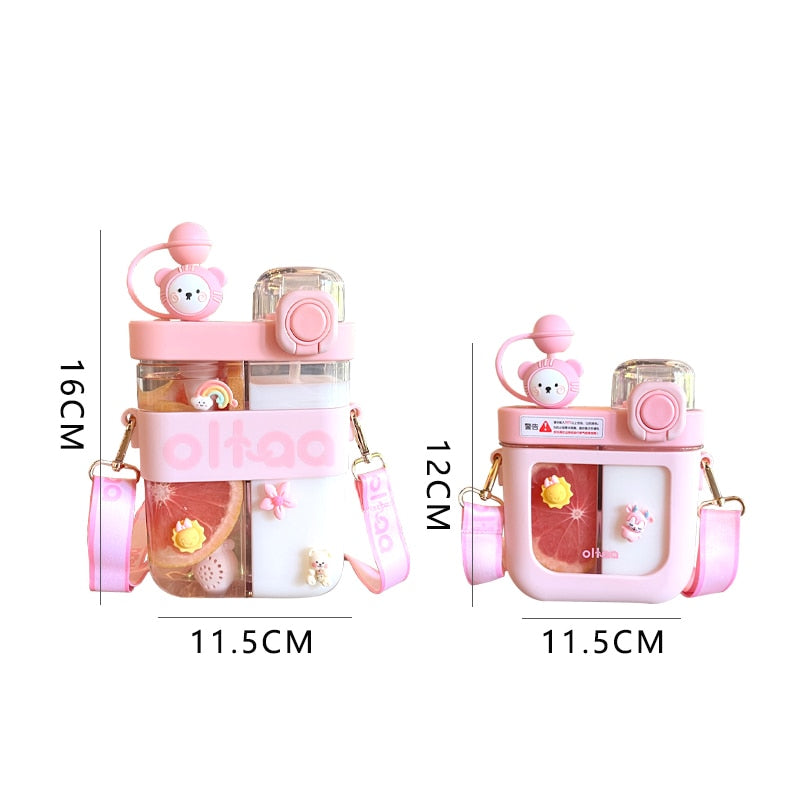 Kawaii Water Bottles With Double Straw 580/800 ML