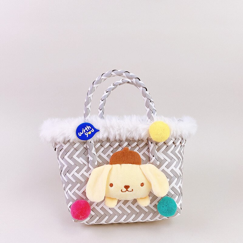 Kawaii Sanrio Color Contrast Woven Basket Handbag