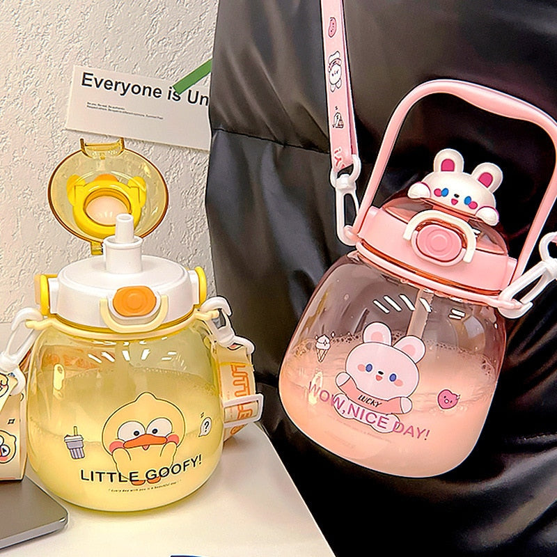 Kawaii Bear Water Bottle Large Capacity with Straw 1300ML