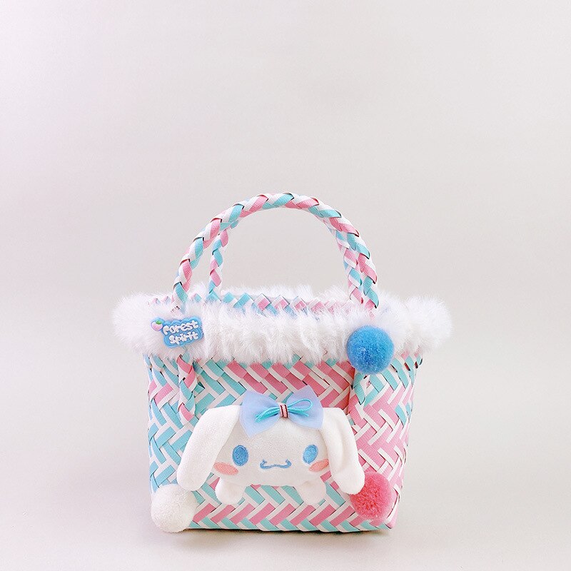 Kawaii Sanrio Color Contrast Woven Basket Handbag