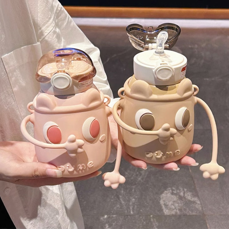 Kawaii Stainless Steel Thermos With Straw Strap 500ml