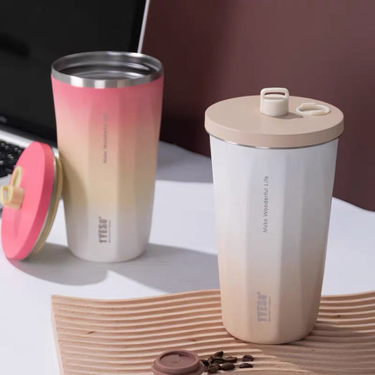 Stainless Steel Tumbler with Telescopic Straw Travel Coffee Mug 600ML