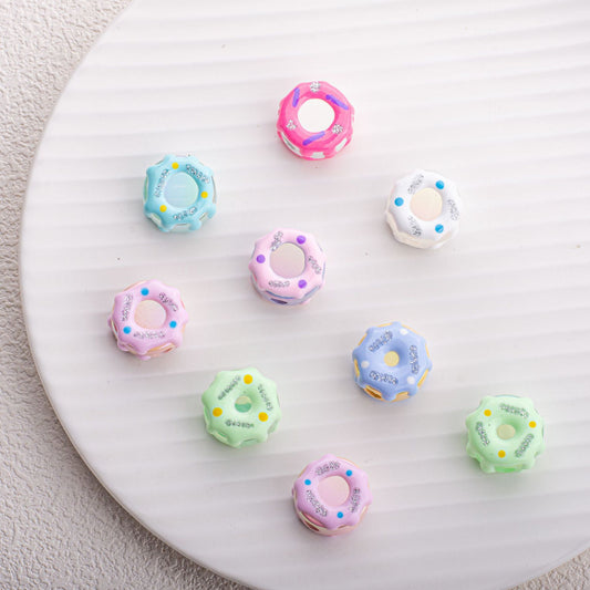 15pcs New Children's Fun Handdrawn Noodle Cake Beads Acrylic Straight Hole Round Piece Loose Beads