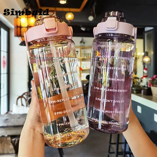 2 Liter Water Bottle with Straw Sports Fitness Cup with Time Scale