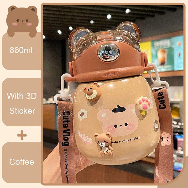 860ml Kawaii Bear Stainless Steel Bottle Thermos