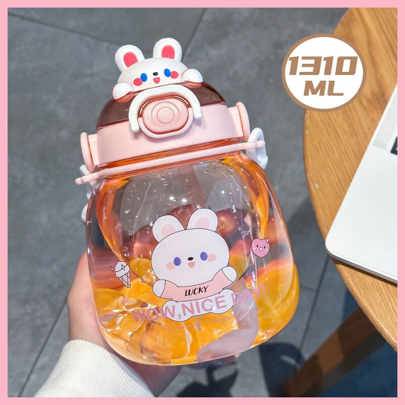 Kawaii Bear Water Bottle Large Capacity with Straw 1300ML