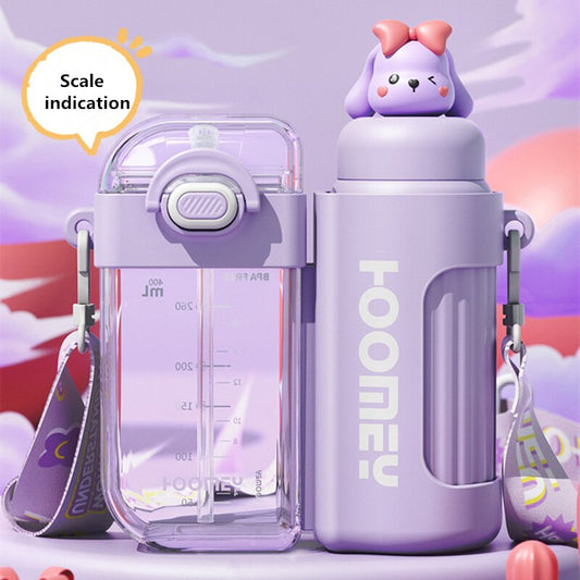 Cute 2 in 1 Water Bottles Plastic Stainless Steel Thermos