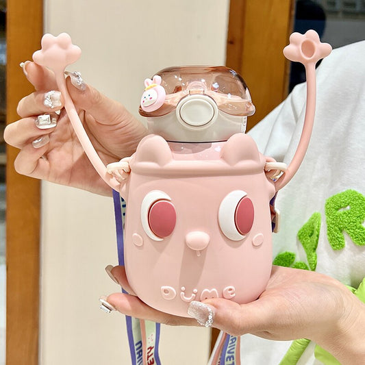 Kawaii Stainless Steel Thermos With Straw Strap 500ml