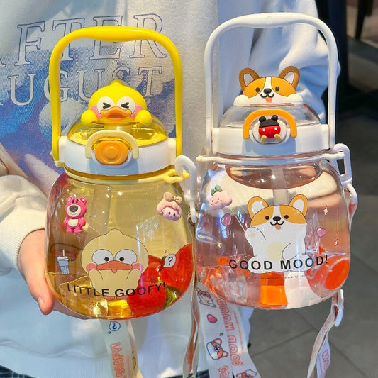 Kawaii Bear Water Bottle Large Capacity with Straw 1300ML