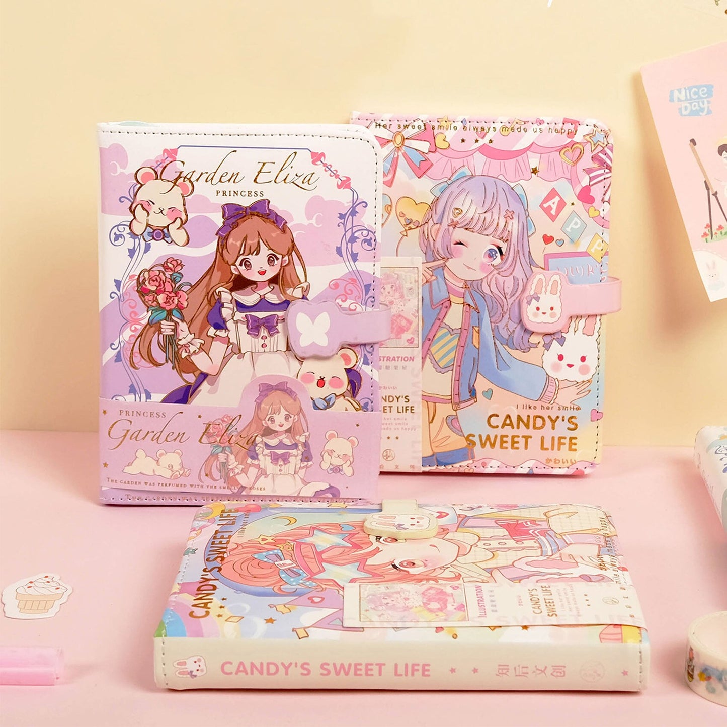 Cute Cartoon Soft Leather Magnetic Button Diary