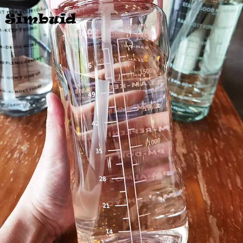 2 Liter Water Bottle with Straw Sports Fitness Cup with Time Scale