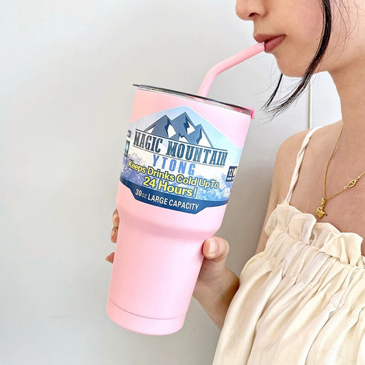 Cute Thermal Cup For Hot And Cold Drinks With Straw Lid 900ml