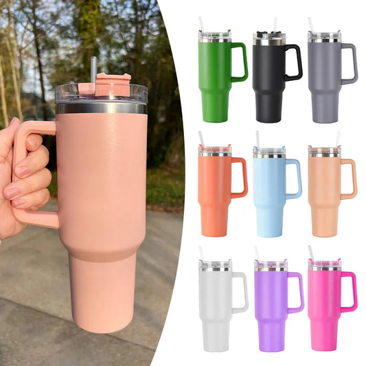 40oz Mug Tumbler With Handle Insulated Tumbler With Lids Straw Stainless Steel Coffee Cup for Travel