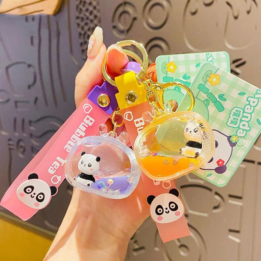 Cute Liquid Floating Panda Keychain