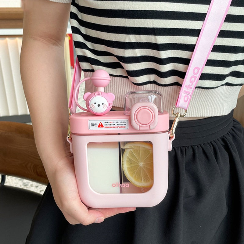 Kawaii Water Bottles With Double Straw 580/800 ML