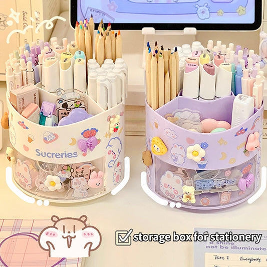 Cute Rotating Pen Holder with Storage Box