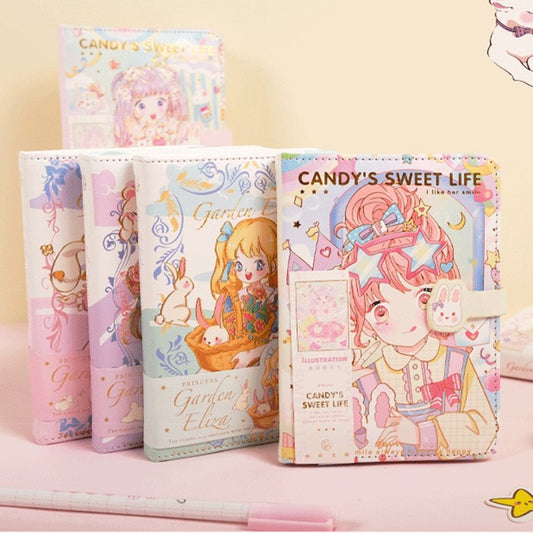 Cute Cartoon Soft Leather Magnetic Button Diary